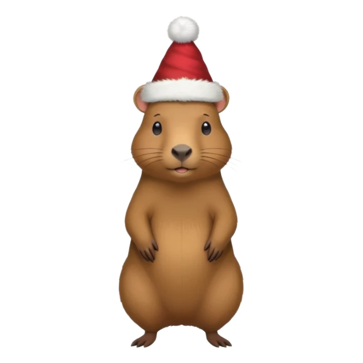 A full-length capybara wearing a New Year's hat sticker