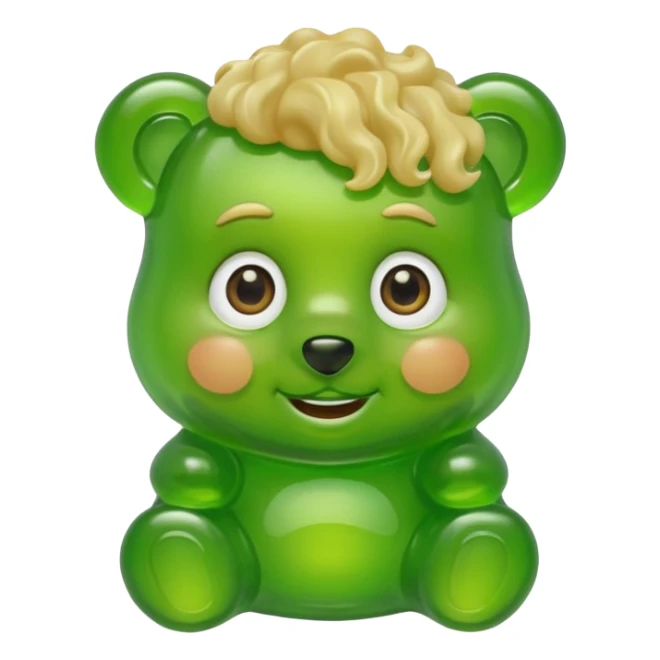 green gummy bear with eyes and blond curly hair only head sticker