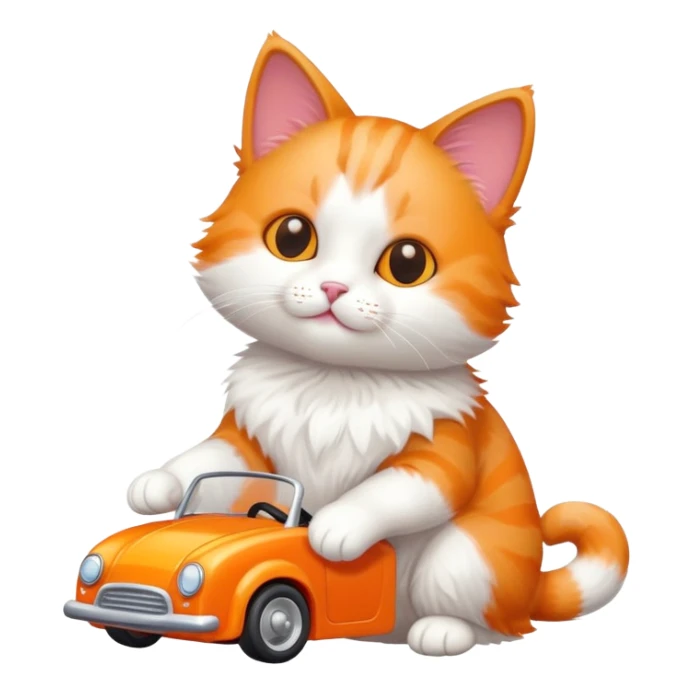 cat full body sitting and playing with a toy car sticker