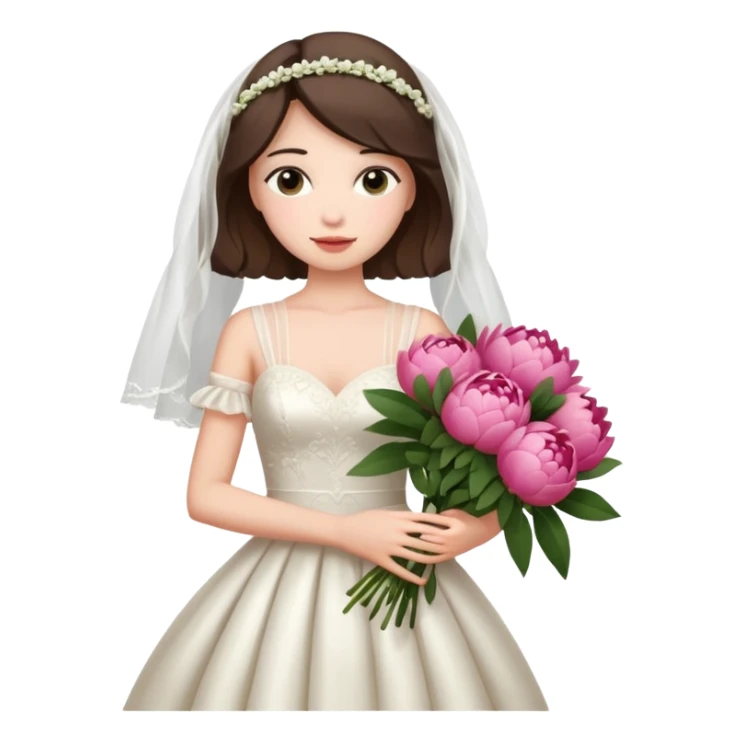 girl in a chic wedding dress and with peonies in her hands sticker