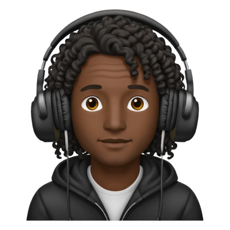 black long curly hair man wearing headphones no microphone sticker