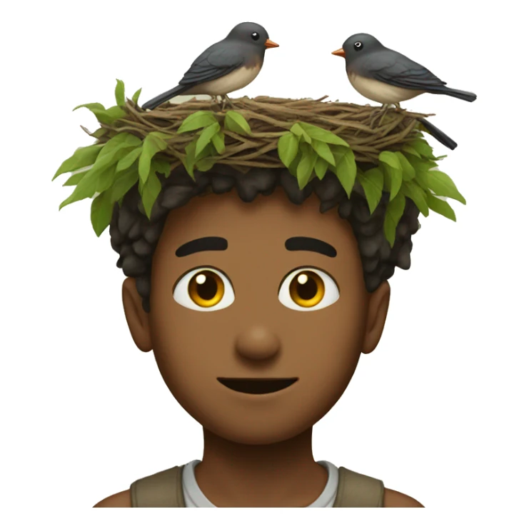 Boy with a birds nest on head  sticker