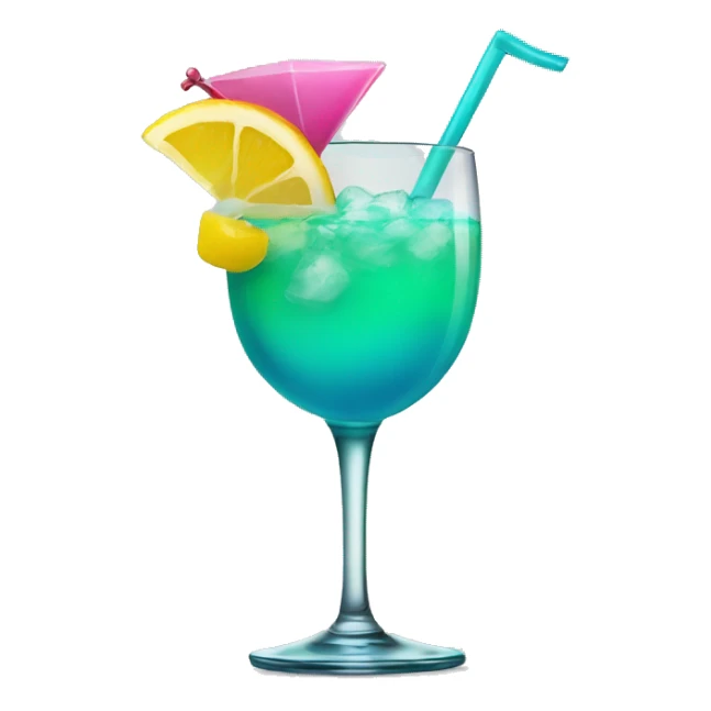 Bluish green cocktail with pink and yellow sticker