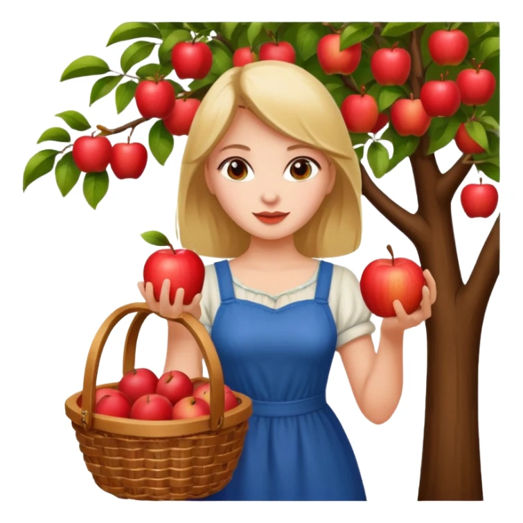 Attractive Girl picking an apple off a tree with a basket of apples sticker