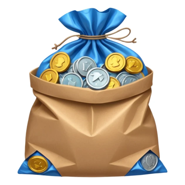 brown bag of blue coins sticker