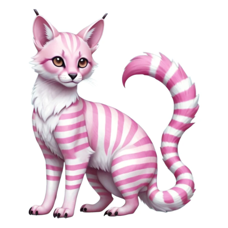 Colorful tropical pearly-albino-white iridescent glorious divine exotic cute cool beautiful shiny beautiful fantasy-caracal-civet-genet-sergal-vernid-Cacomistle-oncilla-animal-Fakémon-hybrid-fursona with tufted ears (full body) sticker