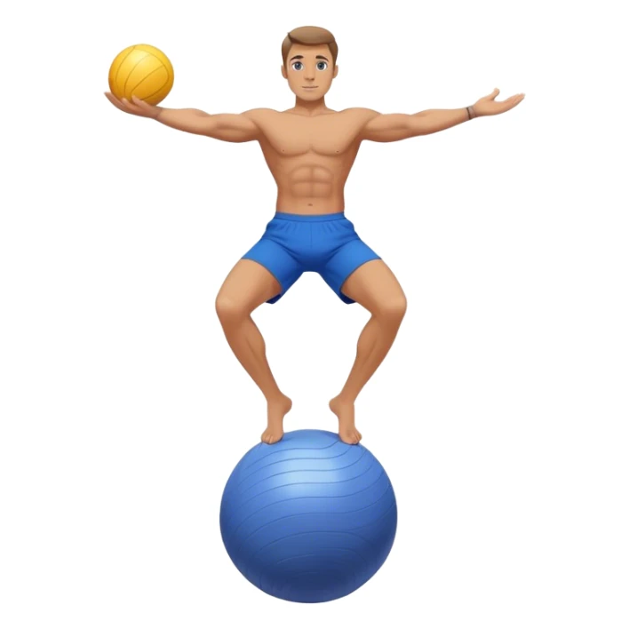 fit man with blue shorts stand on half-stability-ball balance sticker