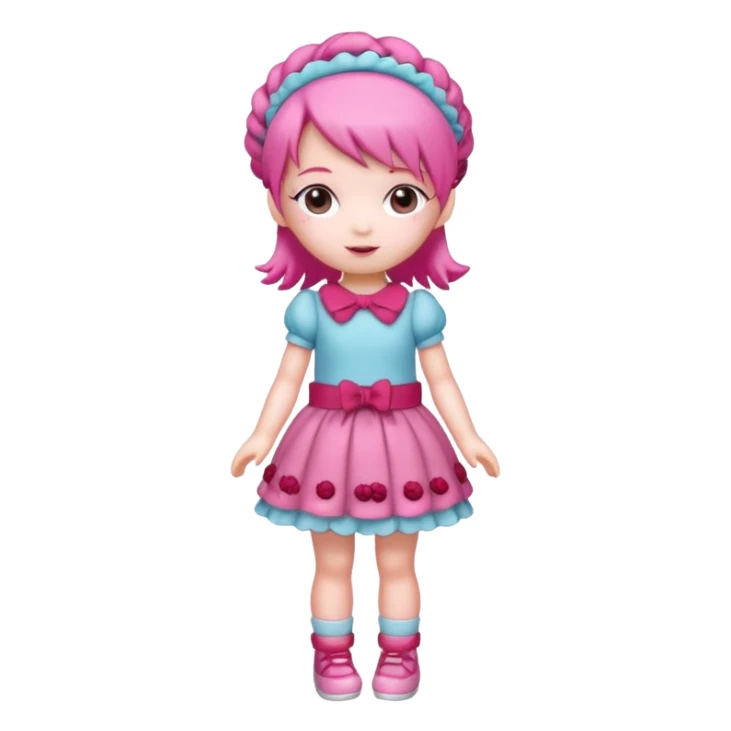 Isolated detaile illustration incredibly modern raspberry torte doll figurine full body with pink hair and a raspberry hairband sticker