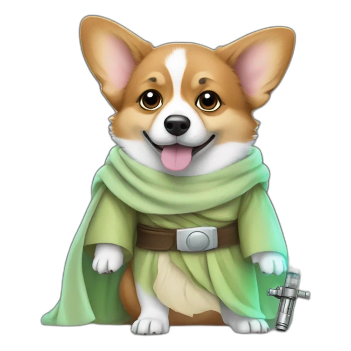 Corgi dress as yoda with light saber sticker