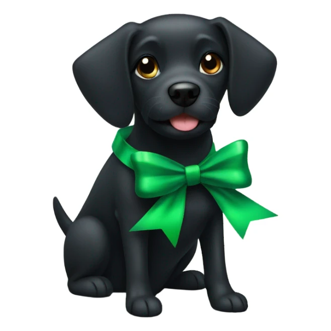 black dog wearing a green christmas bow around her neck sticker