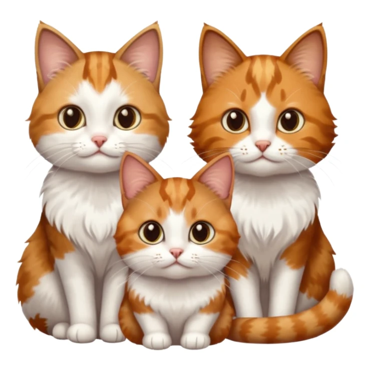 3 small cats each are different colours including a brown tabby and white, a patchy calico, and a ginger and white sticker