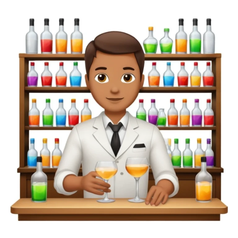 bartender mixing drinks, club backgroudn with bottles sticker