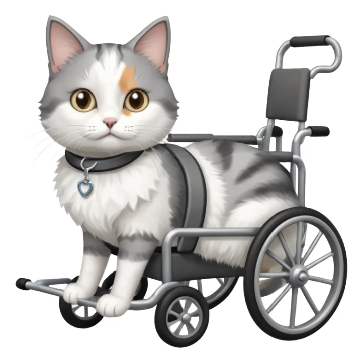 disabled grey and white cat in cat wheelchair sticker
