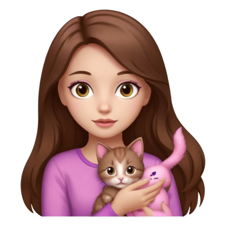 Pretty girl long hair Brown makeup pink kitten sticker