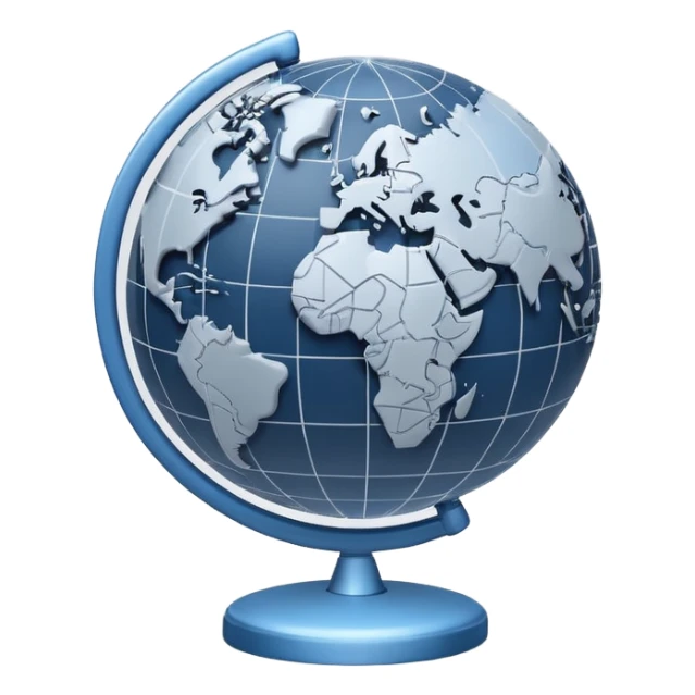 Minimal 3D emoji style globe combined with stock market chart, global financial market icon, clean professional look, neutral blue and gray tones, simple shading, transparent background, modern design, no flags, no text sticker