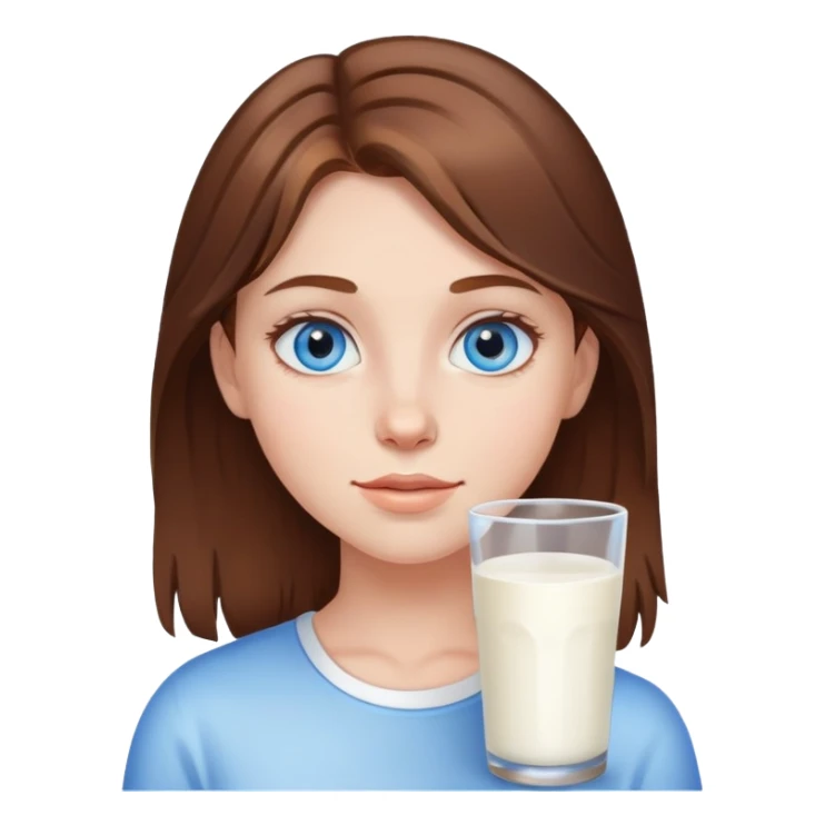 Brown hair blue eyed girl with milk on face sticker