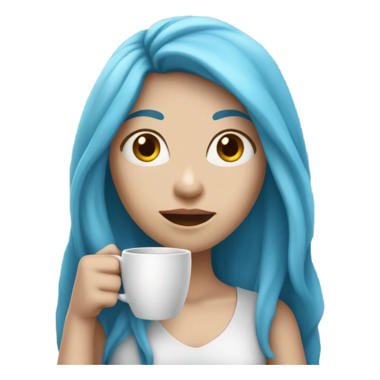 white skin girl with blue long hair drinking coffee sticker