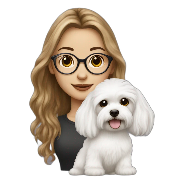 Long hair, eyeglassed turkish girl with white maltipoo sticker