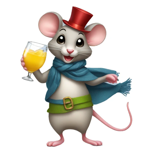 a feminin dancing mouse with a scarf holding a cocktail sticker