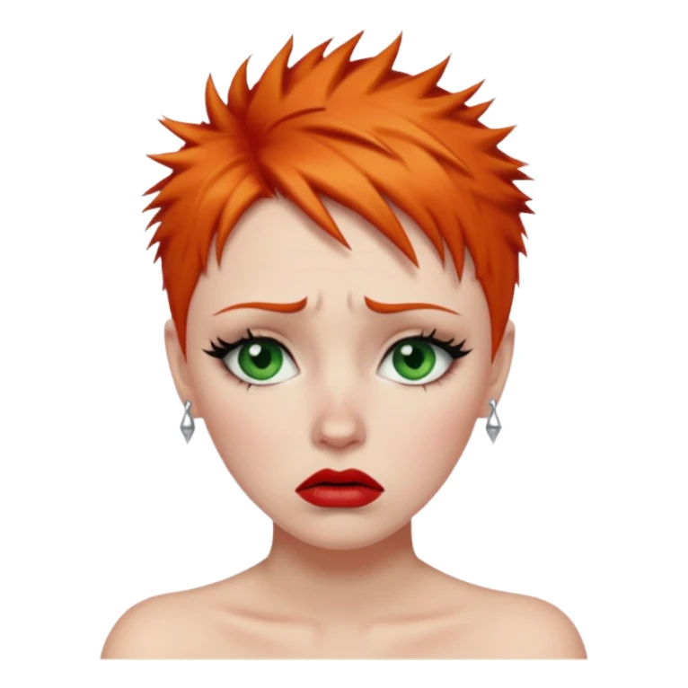 Short spikey Ginger hair, green eyes, black long eye lashes large red lips White woman very sad crying years coming out or eyes sticker