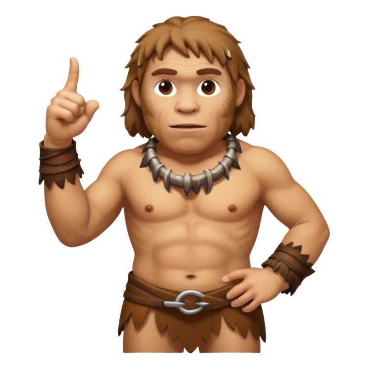 A full-bodied Neanderthal, dressed in a loincloth, points his thumb to the right
 sticker