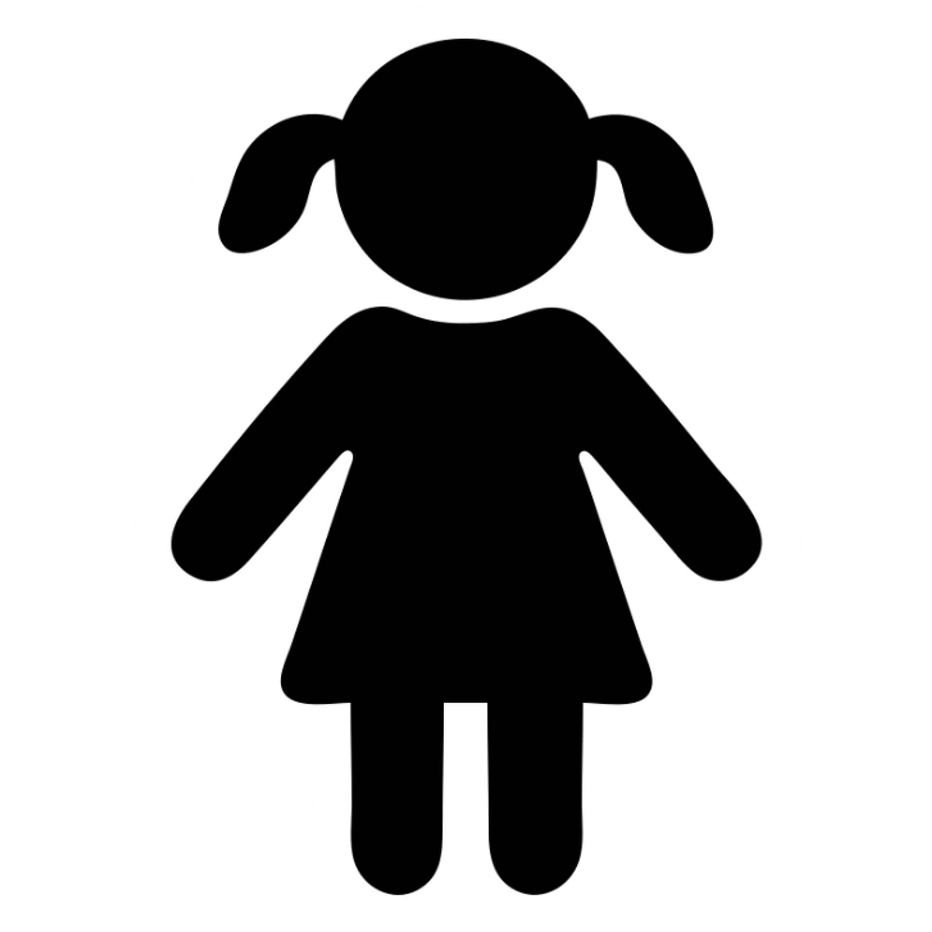 a girl as a solid filled icon, bold silhouette, no internal details, easily recognizable sticker