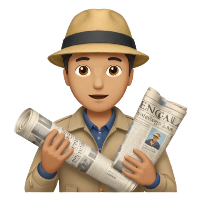 man energetically throwing a rolled-up newspaper to his right sticker