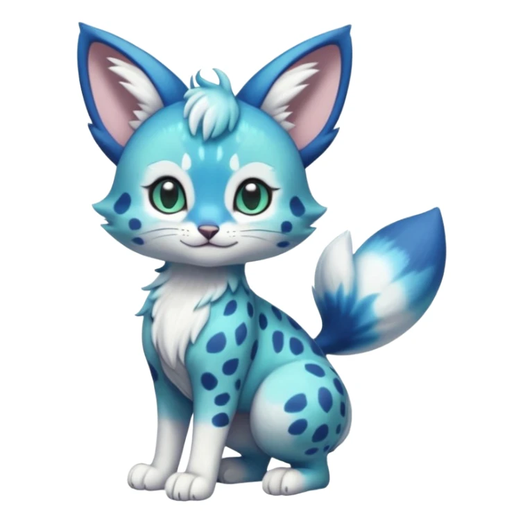 Exotic tropical shiny cute realistic Cobalt-Blue-green-turquoise-gradients, black, white Purloin-Meowstic-Minccino-Cinccino-serval-furret-Noibat-caracal-fusion-hybrid-creature (full body) sticker