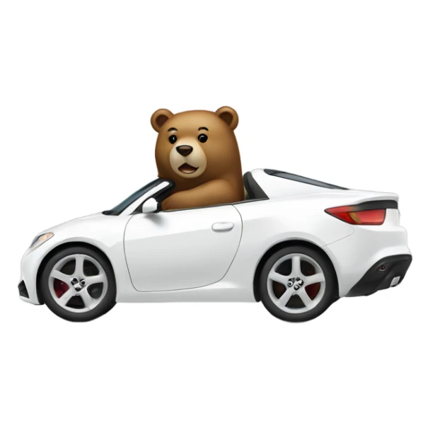 Bear driving white sports car sticker