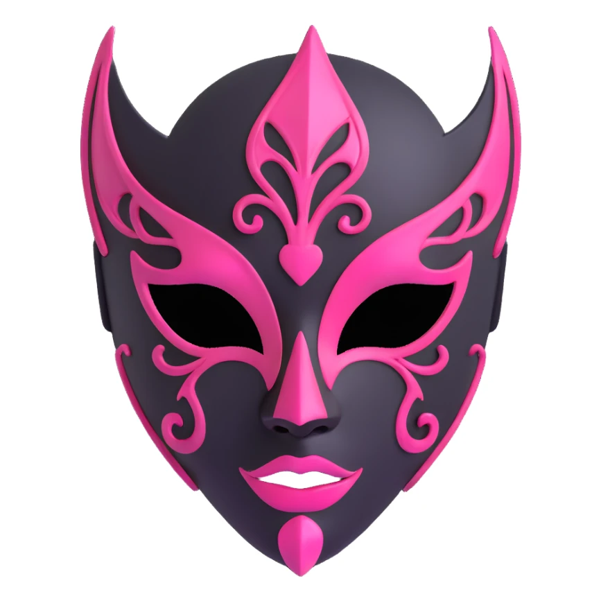 minimal 3D gothic mask with pink accent, simple and mysterious sticker
