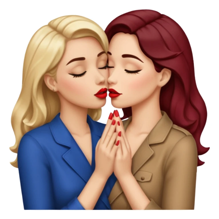 two women kissing hands wrapped around each other sticker