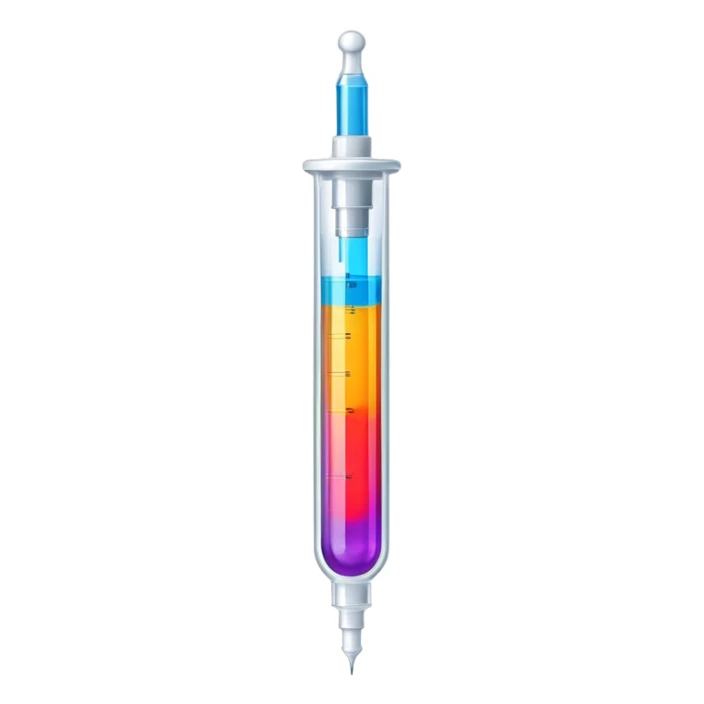 Medical syringe with colorful liquid inside sticker