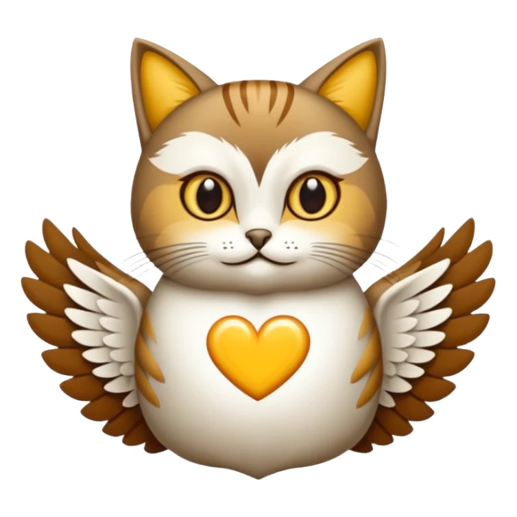crea un gato con alas de búho con pelaje color cafe y blanco sticker