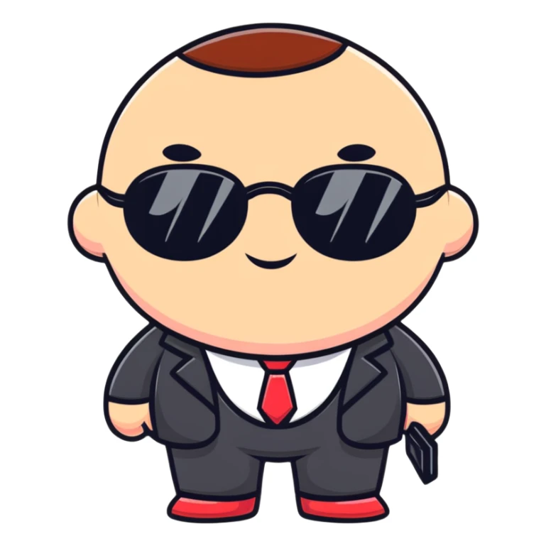 cute round mafia boss with rosy cheeks and tiny sunglasses sticker