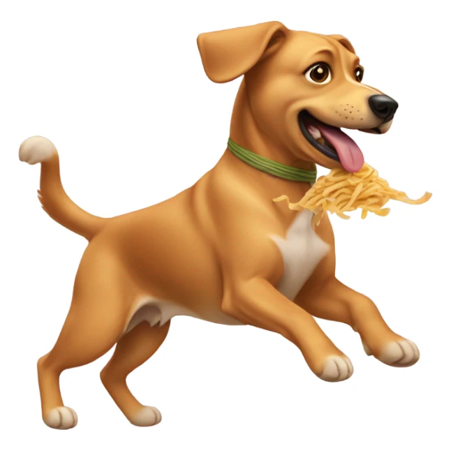 Dog running on two feet eating pasta sticker