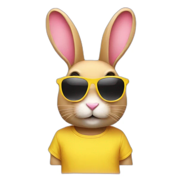 pink+rabbit wearing sunglasses and yellow+teeshirt sticker