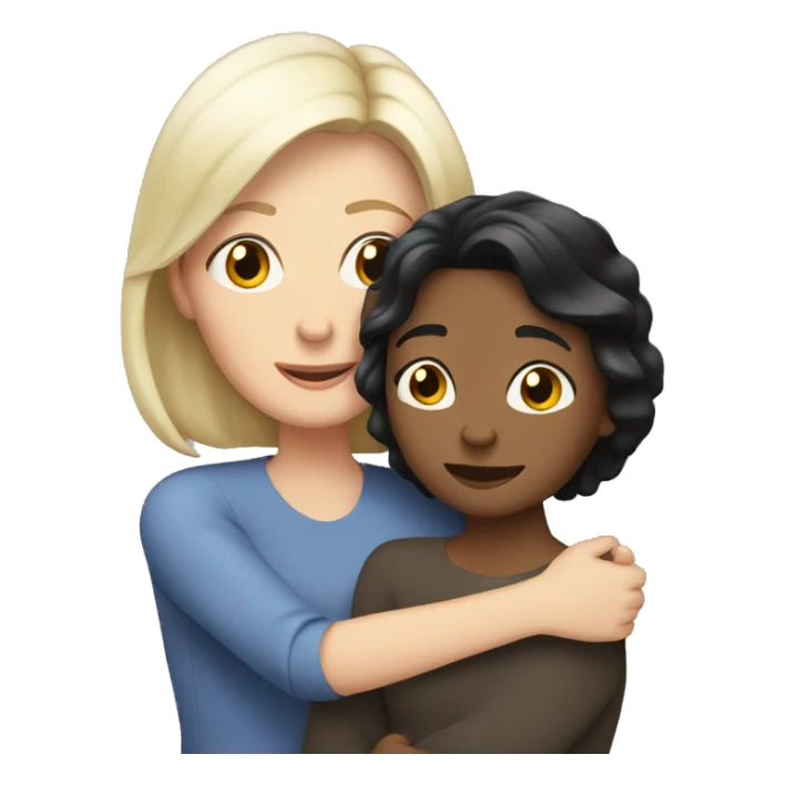 White mom hugging white adult daughter with both black hair sticker