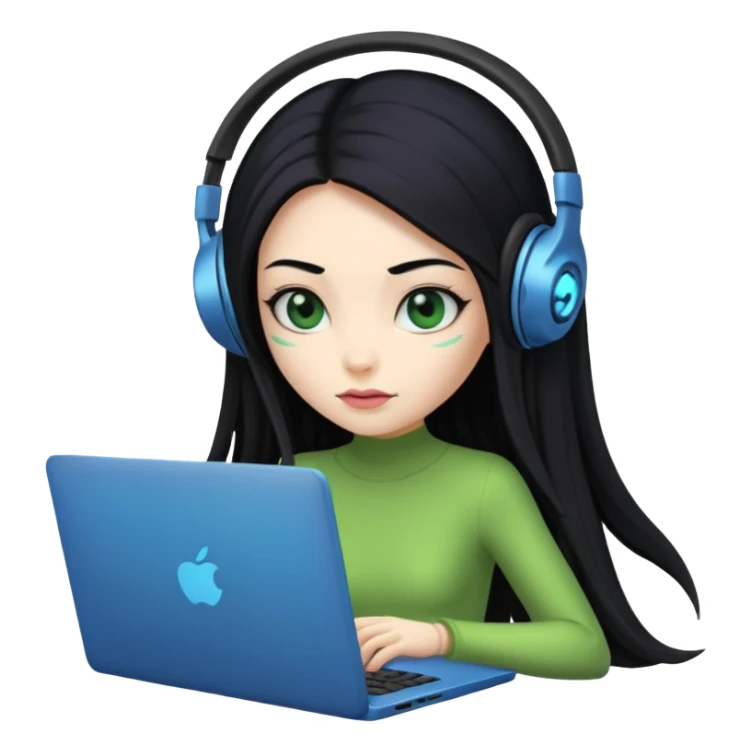 lady alien with only gaming laptop. negative : headphones sticker