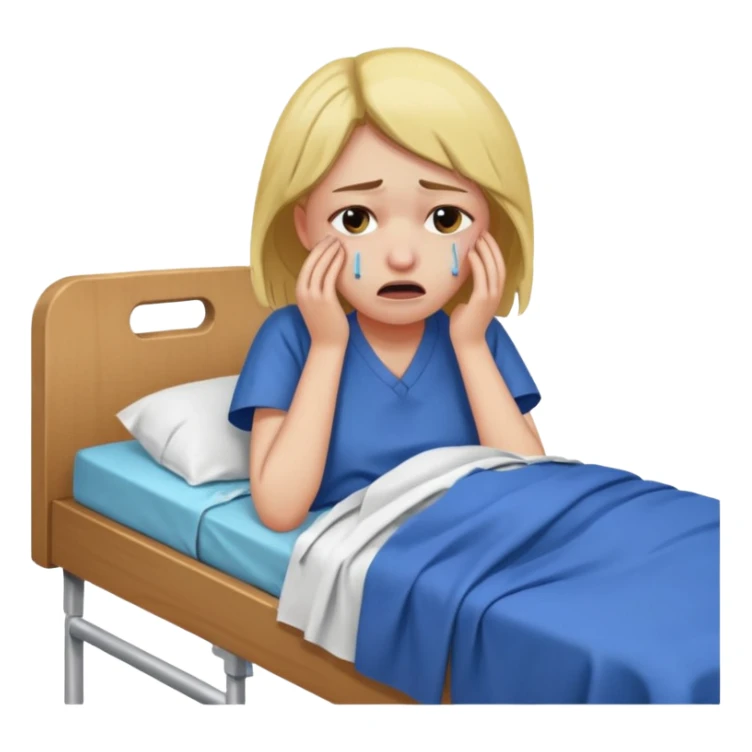 Mulher jovem chorando muito em cima de uma maca de hospital com as roupas rasgadas sticker
