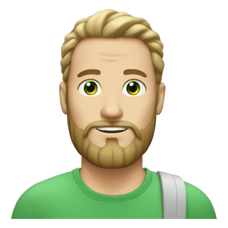 white man with man bun and beard with t shirt green eyes sticker