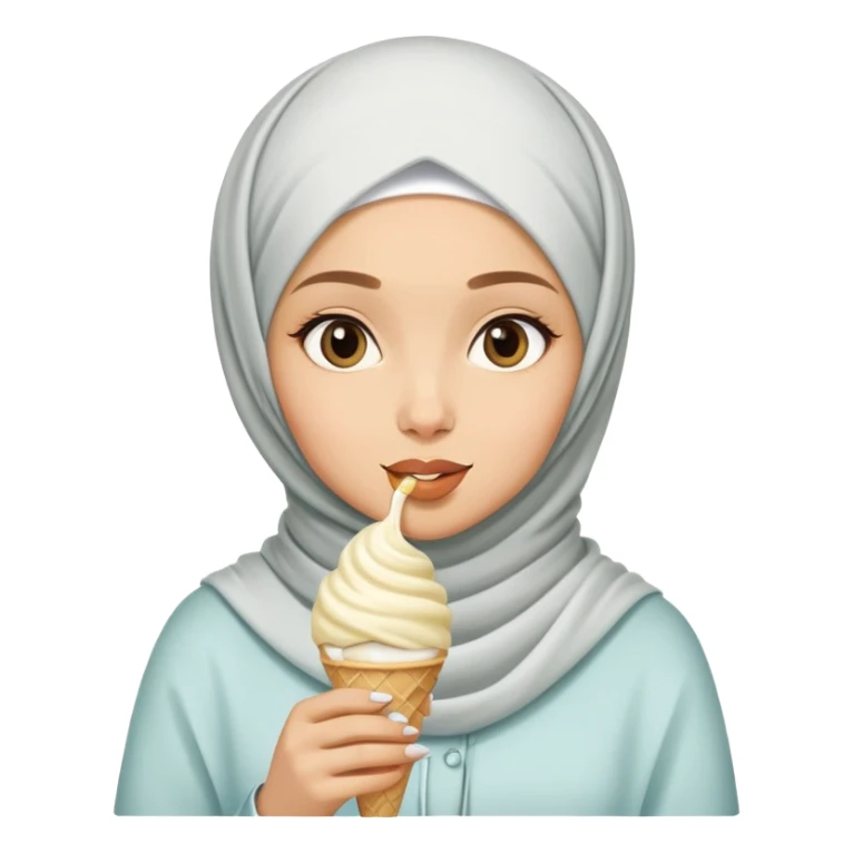 Girl wearing hijab eating vanilla ice cream sticker
