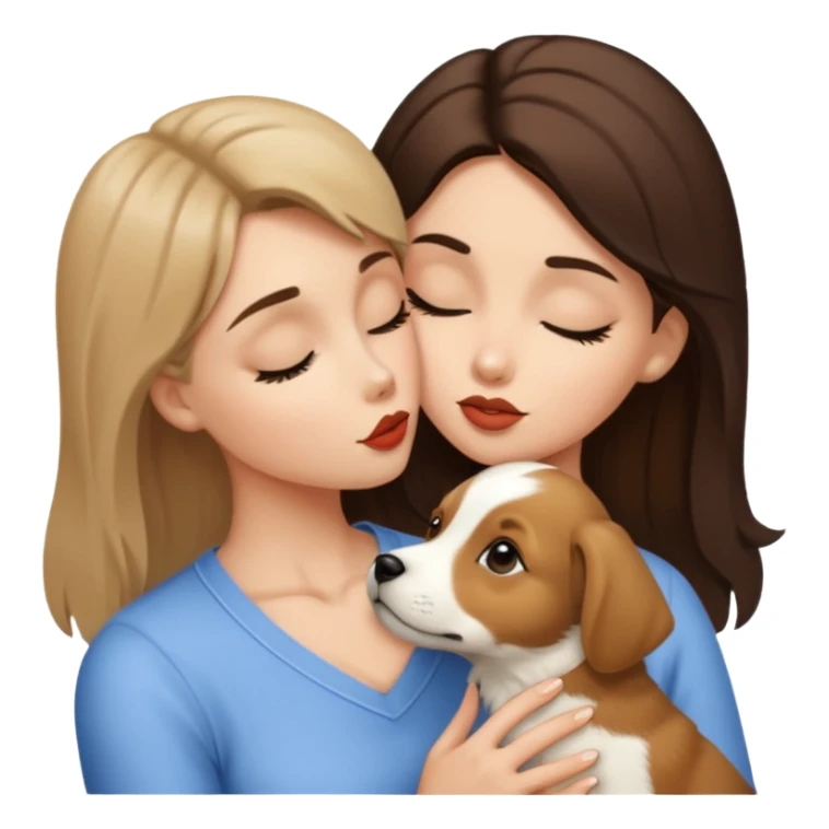 White and tan puppy kissing brunette woman sticker