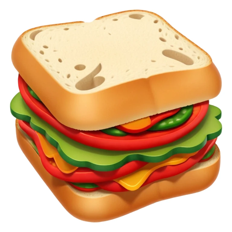 cute toy-like spicy sucuk sandwich object icon, rounded shapes, glossy texture, bright colors, sucuk slices visible, small chili pepper, 3D cartoon, mobile game icon style, clean background, no text, no watermark
 sticker