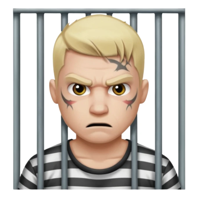 angry tattooed blonde male prisoner with prison cell bg sticker