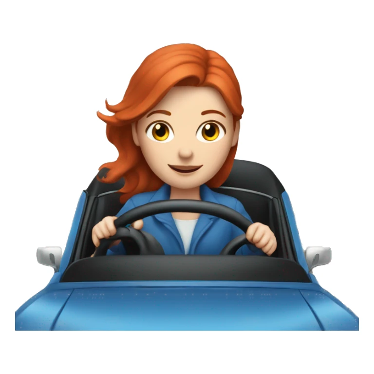 Redhead girl driving blue with with two black cats  sticker