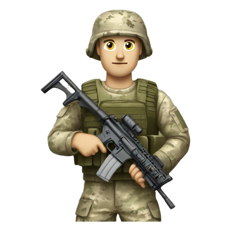 Caucasian marine in camouflage holding a M16 sticker