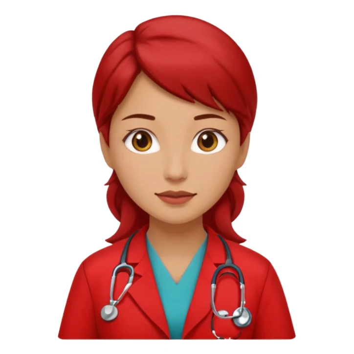 woman doctor with red uniform sticker