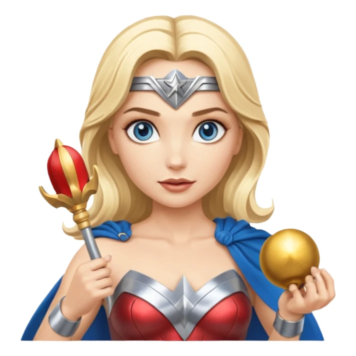 Blonde blue eyes Wonder Woman holding bell and baton sticker