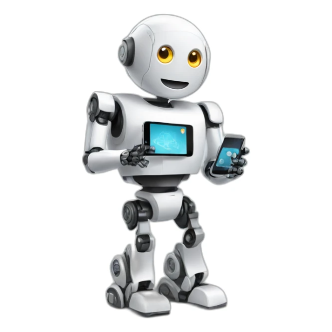 A robot holding a smartphone showcasing the integration of technology into everyday life sticker