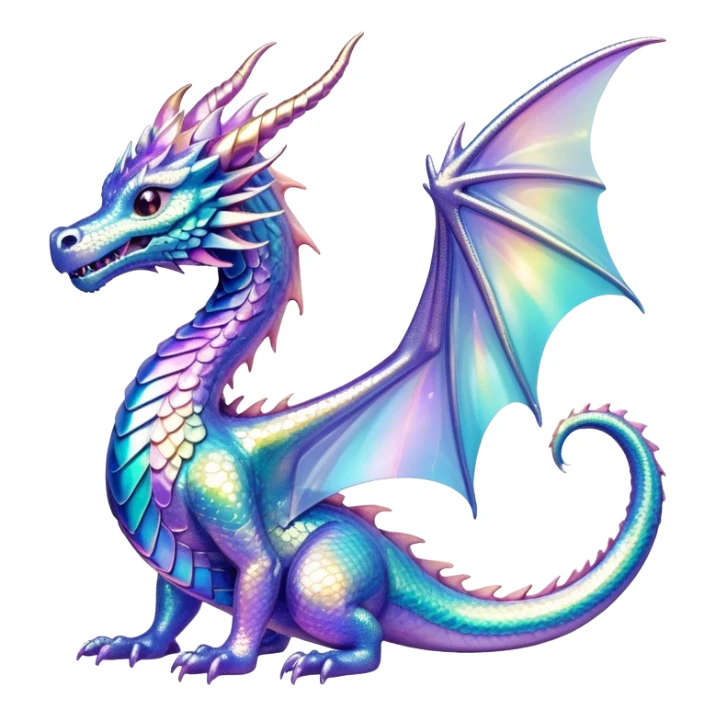 Sparkly glossy Pastel iridescent glass dragon sticker